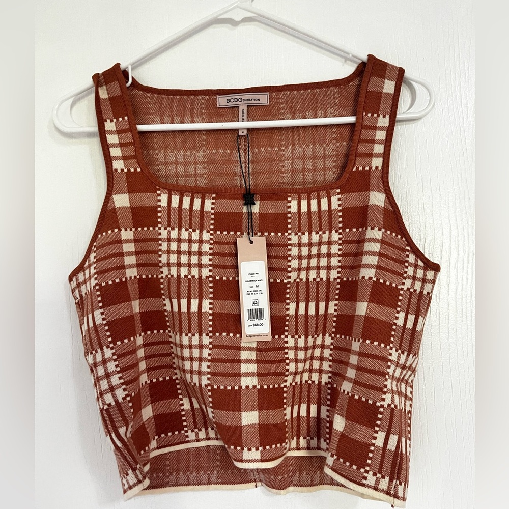 BCBGeneration Plaid brown and white sweater vest